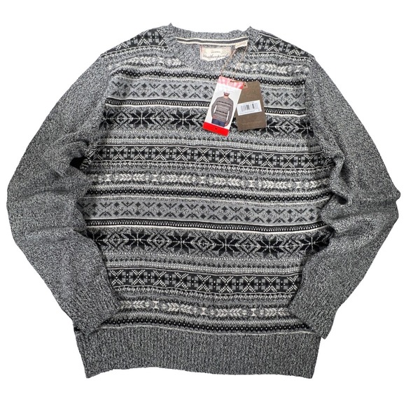 Weatherproof Sweater Mens Medium Gray Black Newsprint Crewneck Cotton NEW NWT - Picture 2 of 11